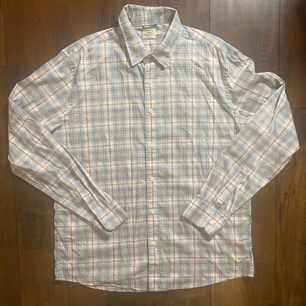 Faherty Movement men’s long sleeve shirt size XL plaid button up lightweight